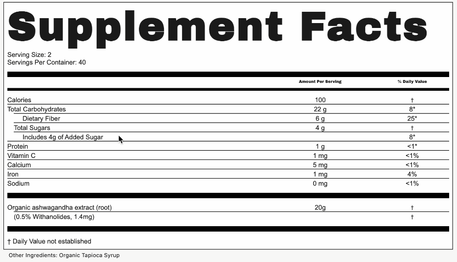 Supplement Facts panel generated by Labelwise